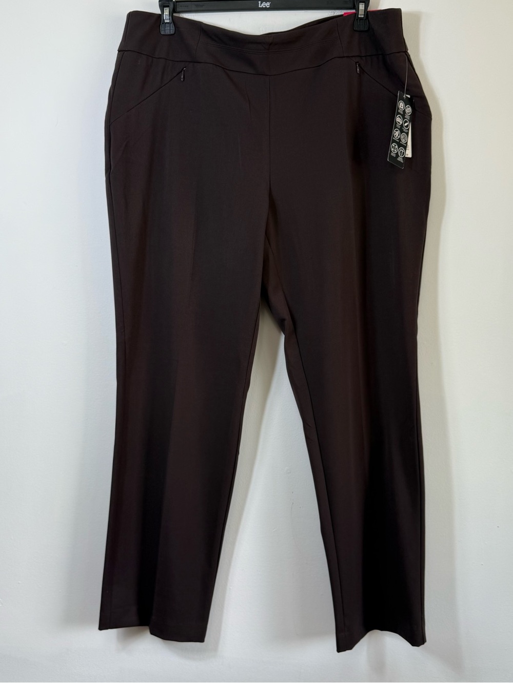 NWT Investments Park Ave Fit Straight Leg Pants Dark Brown 18R Tummy Control